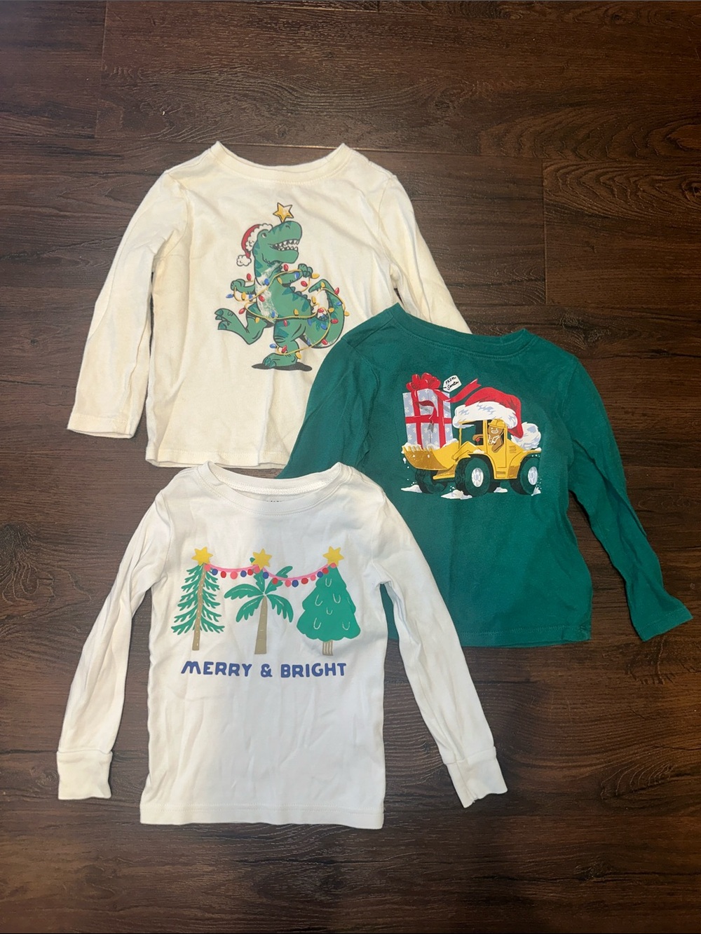Old Navy Kids 3T Holiday Graphic Long-Sleeve Tee Set of 3 White & Green
